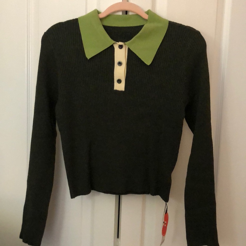 Preppy Green Crop Long sleeve Sweater